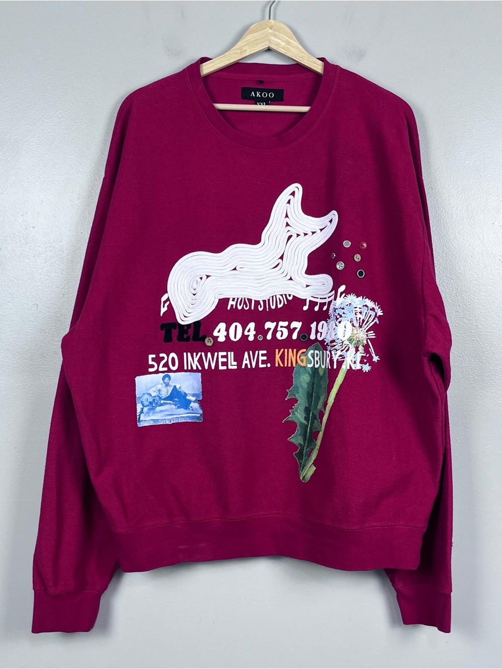 Akoo Men's Red Mixed Media Graphic Pullover Sweatshirt Size XXL Hip-Hop, Rap, TI